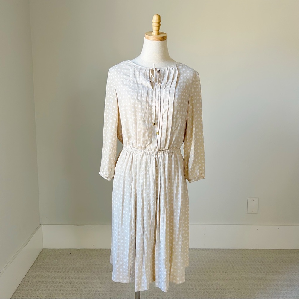Jones New York Cream Polka Dot MIDI Dress